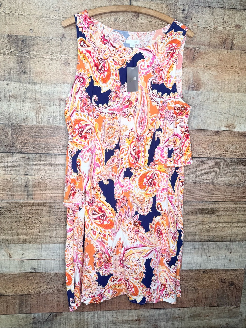 J. Jill Dress Size Large Paisley Print Pink Orange Sleeveless MSRP $119 NWT